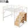 Merax Hochbett, Kinderbett, Etagenbett 140*200cm, Geeignet für Kinder und Jugendliche Vielseitiges,Metall-Hochbett mit APP-gesteuerten LED-Lichtleisten Treppe mit Stauraum, offenem Kleiderschrank, Weiß Bild 4