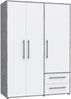 Drehtürenschrank >MOKKARIS< in Betonoptik / Weiß - 144,4x200,1x58,8cm (BxHxT) Bild 3