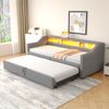 Ausziehbett Schlafsofa 90/180x200 cm Polsterbett mit 2 Matratzen Gästebett Platzsparend Ausziehbar zum Doppelbett USB LED,Hellgrau Bild 2