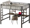 Bett Hochbett 140x200 cm mit Schreibtisch und Regalen – platzsparendes Metallgestell, schwarz, belastbar bis 120 kg Bild 5