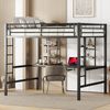 Bett Hochbett 140x200 cm mit Schreibtisch und Regalen – platzsparendes Metallgestell, schwarz, belastbar bis 120 kg Bild 2