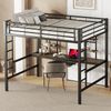 Bett Hochbett 140x200 cm mit Schreibtisch und Regalen – platzsparendes Metallgestell, schwarz, belastbar bis 120 kg Bild 3