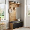 Merax Garderoben-Set mit Spiegel & Sitzkissen, Kompaktgarderobe in Schwarz-Holzoptik, (1-St, 100×190×38 cm), Flurgarderoben-Set mit Schuhschrank, Kleiderhaken & Soft-Close-Türen Bild 2
