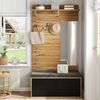 Merax Garderoben-Set mit Spiegel & Sitzkissen, Kompaktgarderobe in Schwarz-Holzoptik, (1-St, 100×190×38 cm), Flurgarderoben-Set mit Schuhschrank, Kleiderhaken & Soft-Close-Türen Bild 5