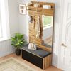 Merax Garderoben-Set mit Spiegel & Sitzkissen, Kompaktgarderobe in Schwarz-Holzoptik, (1-St, 100×190×38 cm), Flurgarderoben-Set mit Schuhschrank, Kleiderhaken & Soft-Close-Türen Bild 3