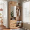 Merax Kompaktgarderobe mit Spiegel und Sitzbank, Flurgarderobe mit Schuhschrank und Haken, Kleiderhaken, Kompaktgarderobe, Flurmöbel Set, Flurgarderobe, Natur Bild 5