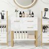 BarberPub Sideboard mit 2 Schubladen, Badezimmerschrank mit Schrank & Offener Ablage, Kommode Metallgestell, Beistellschrank für Friseursalon, Aufbewahrungsschrank, 6678 Bild 2
