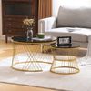 2er Couchtisch Set Rund Schwarz mit Marmormuster, Hochglanz Tischplatte, Nesting Beistelltische Modern für Wohnzimmer Bild 5