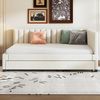 Polsterbett 140x200 cm ohne Matratze, Tagesbett mit Ausziehbett 90x190 cm, Samt Beige Bild 2