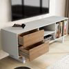 Lowboard Weiß mit Eiche-Dekor 150 x 55 x 40 cm TV-Kommode Modern, Design TV-Schrank Hoch, Fernsehtisch Fernsehschrank mit Schubladen & Regal, Fernsehkommode Wohnzimmer Bild 5