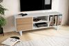 Lowboard Weiß mit Eiche-Dekor 150 x 55 x 40 cm TV-Kommode Modern, Design TV-Schrank Hoch, Fernsehtisch Fernsehschrank mit Schubladen & Regal, Fernsehkommode Wohnzimmer Bild 3