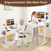 Höhenverstellbarer Schreibtisch mit Monitorständer & Schubladen & 2 Haken Computertisch Weiß Bild 3