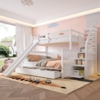 Merax Etagenbett, Kiefer Kinderbett mit Rutsche & Schubladen 90x200cm+140x200cm, weiß