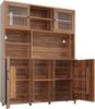 Hochschrank aus MDF mit LED-Beleuchtung & Schiebetüren, 140x40x185 cm, Walnussbraun Bild 5