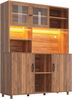 Hochschrank aus MDF mit LED-Beleuchtung & Schiebetüren, 140x40x185 cm, Walnussbraun Bild 4