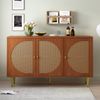 Merax Sideboard mit 3 Rattan verzierten Türen Kommode Highboard mit Metallgriffe, für Schlafzimmer & Wohnräume & Büro, Nussbaum Bild 2