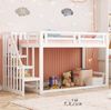 Hausbett Etagenbett Weiß 90x200 Mit Lattenrost Sicherheitsgeländer Aufbewahrungsleiter Stauraum Kiefer Massivholz 120kg Belastbar Kinderzimmer Multifunktional Spielbereich Schlafplatz Geschwisterbett Bild 2