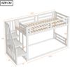 Hausbett Etagenbett Weiß 90x200 Mit Lattenrost Sicherheitsgeländer Aufbewahrungsleiter Stauraum Kiefer Massivholz 120kg Belastbar Kinderzimmer Multifunktional Spielbereich Schlafplatz Geschwisterbett Bild 3