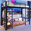 Hochbett 90×200 cm mit stabilem Metallgestell, LED-Lichtleiste und Ablagefach, Schwarz, ohne Matratze Bild 4