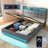 oyajia Polsterbett Doppelbett mit LED Licht 140x200 cm,Hydraulisch anhebbarer Stauraumbett (Mit Lattenrost und Ladefunktion, Leinenmaterial Polsterbettt), Modernes Jugendbett, Leises Design Bett, Max. Belastbarkeit 350 kg Bild 2