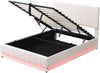 Polsterbett 140 x 200 cm mit LED, Metalllattenrost & Bettkasten, Doppelbett mit höheverstellbarem Polsterkopfteil & hydraulischem Stauraum, Weißohne Matratze Bild 5