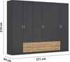 rauch Kleiderschrank, Drehtürenschrank GAMMA, 6-türig, 6 Schubkästen, Grau metallic, 271 x 210 x 54 cm Bild 4