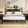FUROKOY Polsterbett Doppelbett Stauraumbett Hydraulisch anhebbarer mit LED Beleuchtung, 160x200 cm,mit USB+Type C und Steckdose,Stauraum,Kunstleder,Schwarz Bild 2