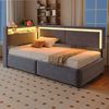 Schlafsofa Polsterbett, Samt mit LED & USB-Anschluss, Stauraum, 90x200 cm, Grau, ohne Matratze Bild 4