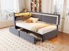 Schlafsofa Polsterbett, Samt mit LED & USB-Anschluss, Stauraum, 90x200 cm, Grau, ohne Matratze Bild 3
