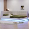 Flieks Polsterbett, Leinen Daybett Tagesbett Schlafsofa 160x200cm mit LED und USB Aufladen Bild 5