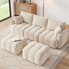 Merax L-/U-förmiges wandelbares Ecksofa, 5-Sitzer modulare Sofakombination mit 2 Hockern und Kissen, Chenille-Stoff, Cloud-Sofa, breite Armlehnen, Beige Bild 3