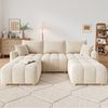 Merax L-/U-förmiges wandelbares Ecksofa, 5-Sitzer modulare Sofakombination mit 2 Hockern und Kissen, Chenille-Stoff, Cloud-Sofa, breite Armlehnen, Beige Bild 2