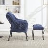 Bequemer Lounge Sessel mit Hocker, ergonomischer Relaxstuhl mit Armlehnen und Seitentasche, weicher Flanellbezug,Blau Bild 3
