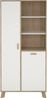 Dmora Vitrine Mirinae, Glas-Sideboard, Mehrzweckvitrine, Hängendes Bücherregal mit Glastüren, 89x40 h188 cm, Eiche und Weiß Bild 5