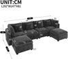 Merax U‑/L‑förmiges Ecksofa, 6‑Sitzer Modulsofa mit 2 beweglichen Fußhockern mit Stauraum, Armlehnen‑Seitentaschen und 4 Kissen; Chenille‑ und Waffelstruktur‑Stoff, grau Bild 4