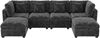Merax U‑/L‑förmiges Ecksofa, 6‑Sitzer Modulsofa mit 2 beweglichen Fußhockern mit Stauraum, Armlehnen‑Seitentaschen und 4 Kissen; Chenille‑ und Waffelstruktur‑Stoff, grau Bild 3