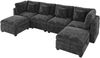 Merax U‑/L‑förmiges Ecksofa, 6‑Sitzer Modulsofa mit 2 beweglichen Fußhockern mit Stauraum, Armlehnen‑Seitentaschen und 4 Kissen; Chenille‑ und Waffelstruktur‑Stoff, grau Bild 5