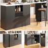 360° drehbarer Bartisch 210/140x30x100,9 cm, L-Form, schwarz, Marmorplatte & offener Stauraum Bild 4