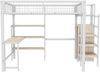Hochbett, 140*200 cm, Eisenbett, Ablageleiter, mehrere Regale, Ohne Matratze, Einbauschrank, Schreibtisch, Weiß Bild 4