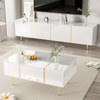 Wohnzimmermöbel Set TV-Schrank und Couchtisch Weiß Hochglanz mit Gold Details Stauraum modern Soft-Close Design Bild 3