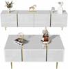 Wohnzimmermöbel Set TV-Schrank und Couchtisch Weiß Hochglanz mit Gold Details Stauraum modern Soft-Close Design Bild 5