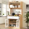 Highboard mit verstellbaren Regalböden und Schubladen, Küchenschrank mit LED-Beleuchtung und Riffelglas , Ideal für Esszimmer, Wohnzimmer und Küche (Natur) Bild 2