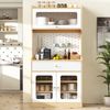 Highboard mit verstellbaren Regalböden und Schubladen, Küchenschrank mit LED-Beleuchtung und Riffelglas , Ideal für Esszimmer, Wohnzimmer und Küche (Natur) Bild 3