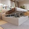Bettrahmen 180 x 200 mit hydraulischer Hebevorrichtung, USB, gepolstertem Kopfteil, Vintage-Design aus Holz und Metall, verstecktem Stauraum Doppelbett Moderne Schlafzimmermöbel Weiß Bild 2