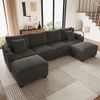 Merax Schlafsofa, Ecksofa, Wohnlandschaft U-Form mit Schlaffunktion, Modulares Cordsofa, mit Handyhalter und USB-Ladeanschluss, geeignet für Wohnzimmer, Schlafzimmer und Wohnung, Grau Bild 2