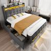 Polsterbett 140x200 mit LED-Beleuchtung, USB-Anschluss & Stauraum, graues Leinenbett mit Schublade Bild 4