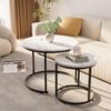Runde Couchtische 2er-Set Beistelltisch Metallrahmen 60 cm weißer Marmorplatte Bild 2
