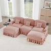 Klassisches modulares U-förmiges Sofa, Chenille, Trichter-Armlehnen, abnehmbare Rüschenschürze, spindelförmige Beine, beweglicher Hocker, weiches, tiefes Cloud-Sofa fürs Wohnzimmer, rosa Bild 3