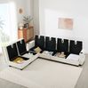 L-förmiges Sofa 280x152x83 cm Beige, modular mit USB-Ladung, Staufächern & 2 Hockern Bild 5
