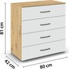 rauch Aditio Box, Kommode, 4 Schubladen, mit Softclose-Funktion, Farbe Weiß/Eiche Artisan, BxHxT 80x81x42cm Bild 4